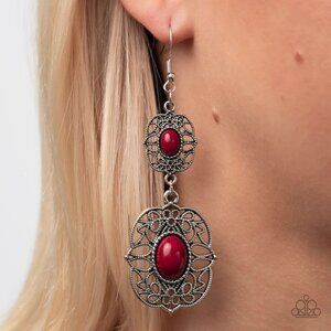 Paparazzi Jewelry Accessories - Victorian Villa - Red Earrings - Vintage